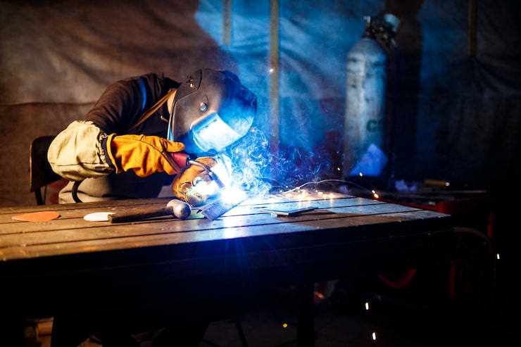 Soudage de pièces métalliques dans un atelier de fabrication